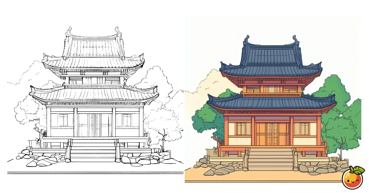 寺院の塗り絵