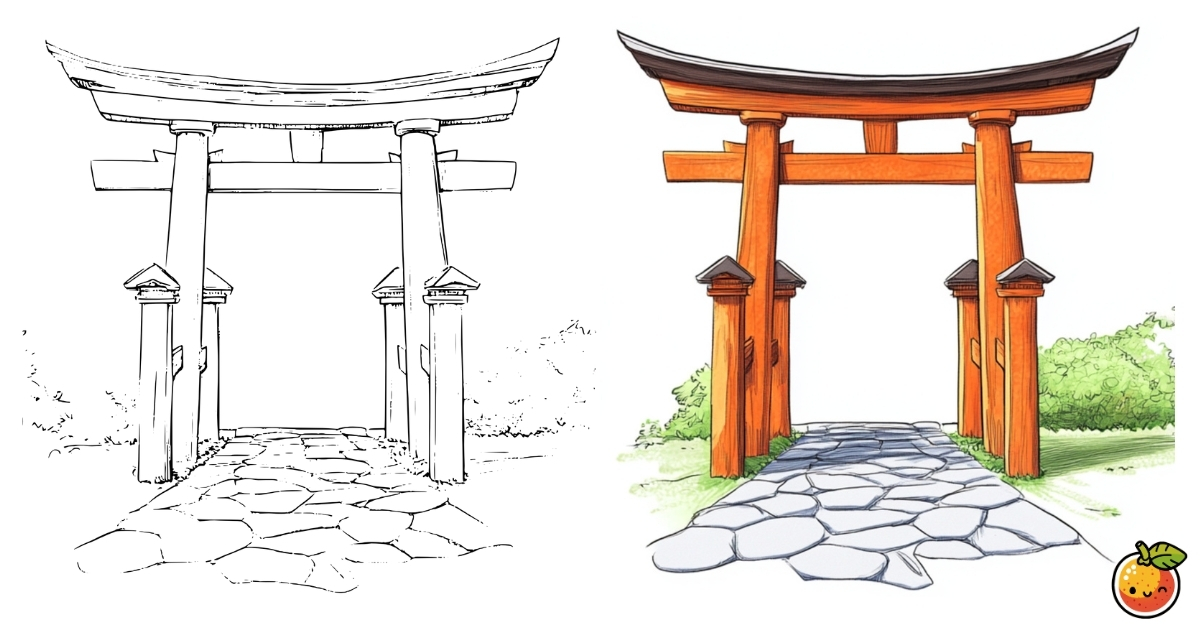 鳥居の塗り絵