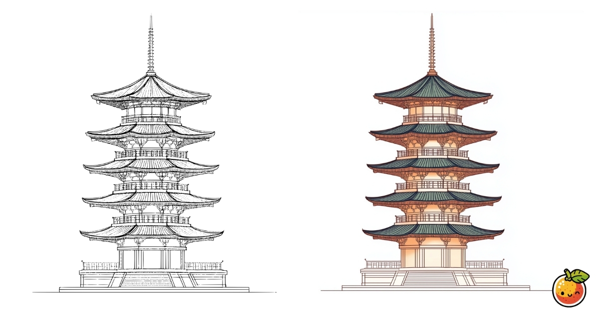 五重塔の塗り絵