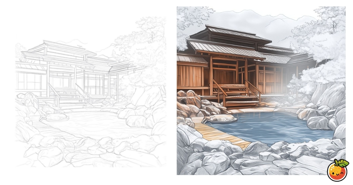 温泉の塗り絵