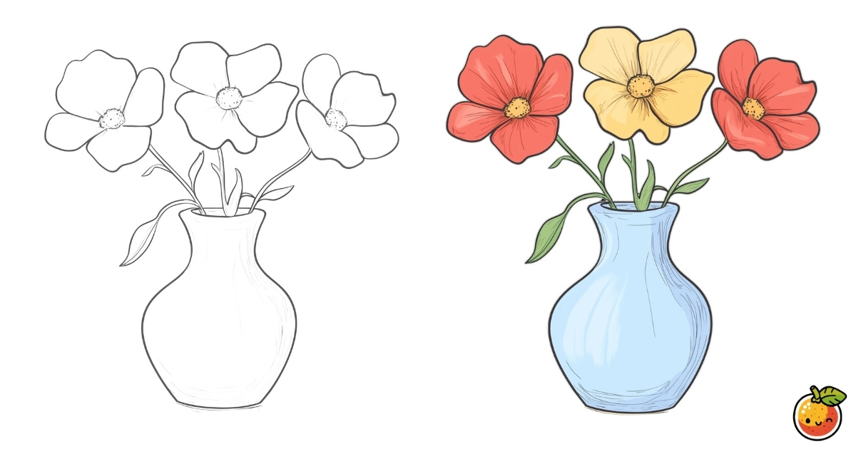 花と花瓶の塗り絵