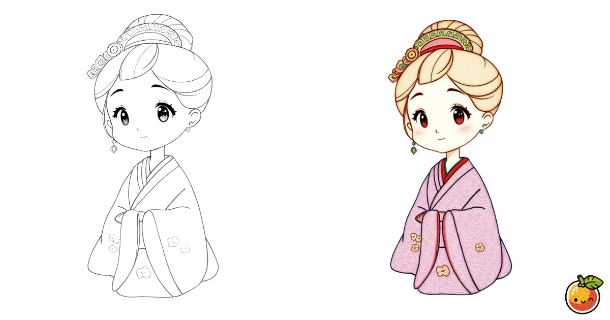 着物のお姫様の塗り絵