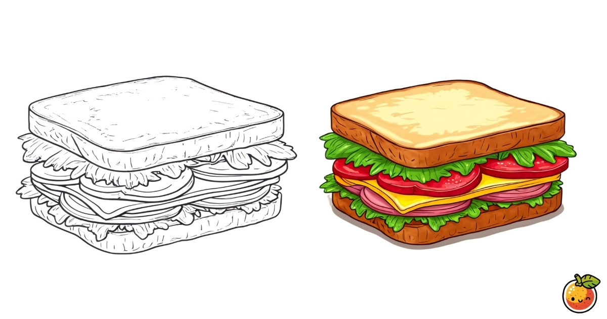 サンドイッチの塗り絵