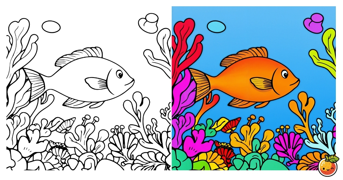 珊瑚礁と魚の塗り絵