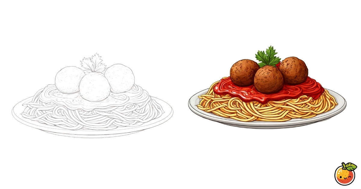 ミートボールスパゲティの塗り絵