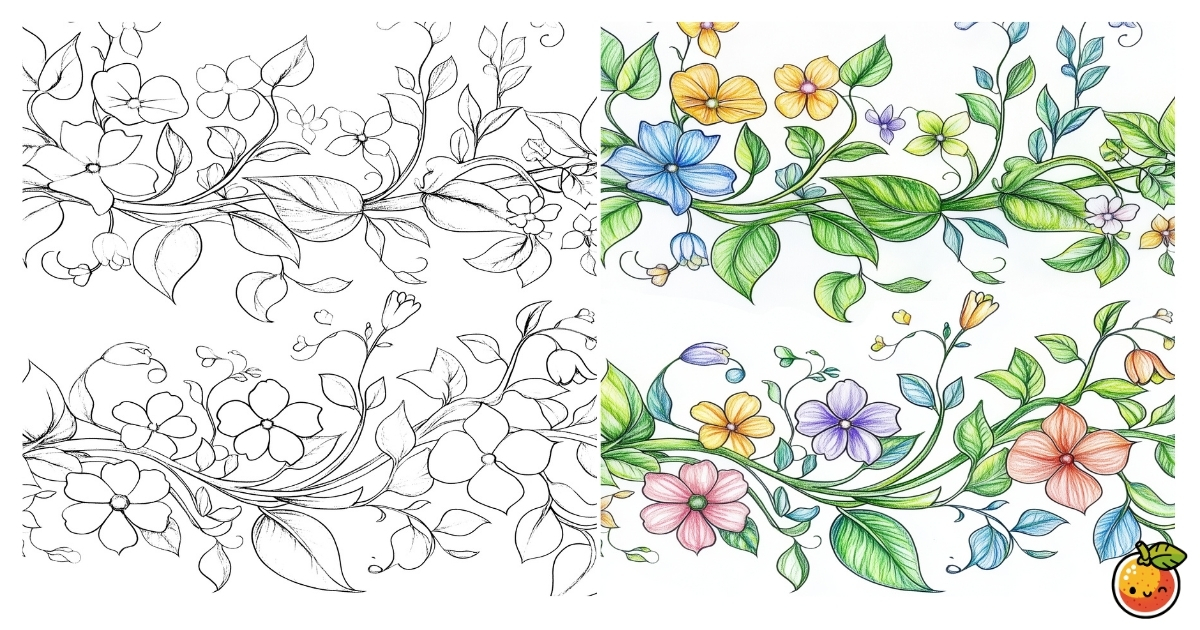 花と蔓の塗り絵