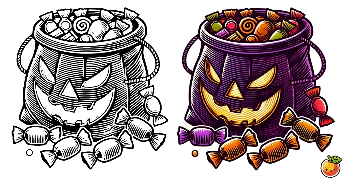 ハロウィンのキャンディバッグの塗り絵