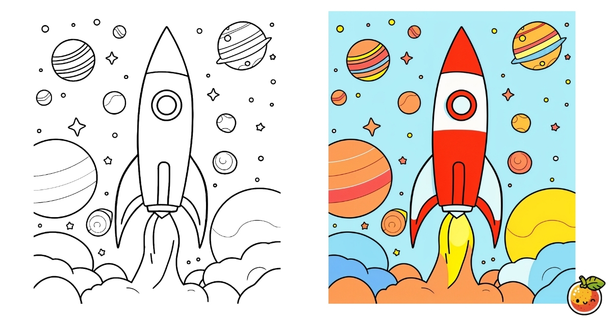 宇宙とロケットの塗り絵
