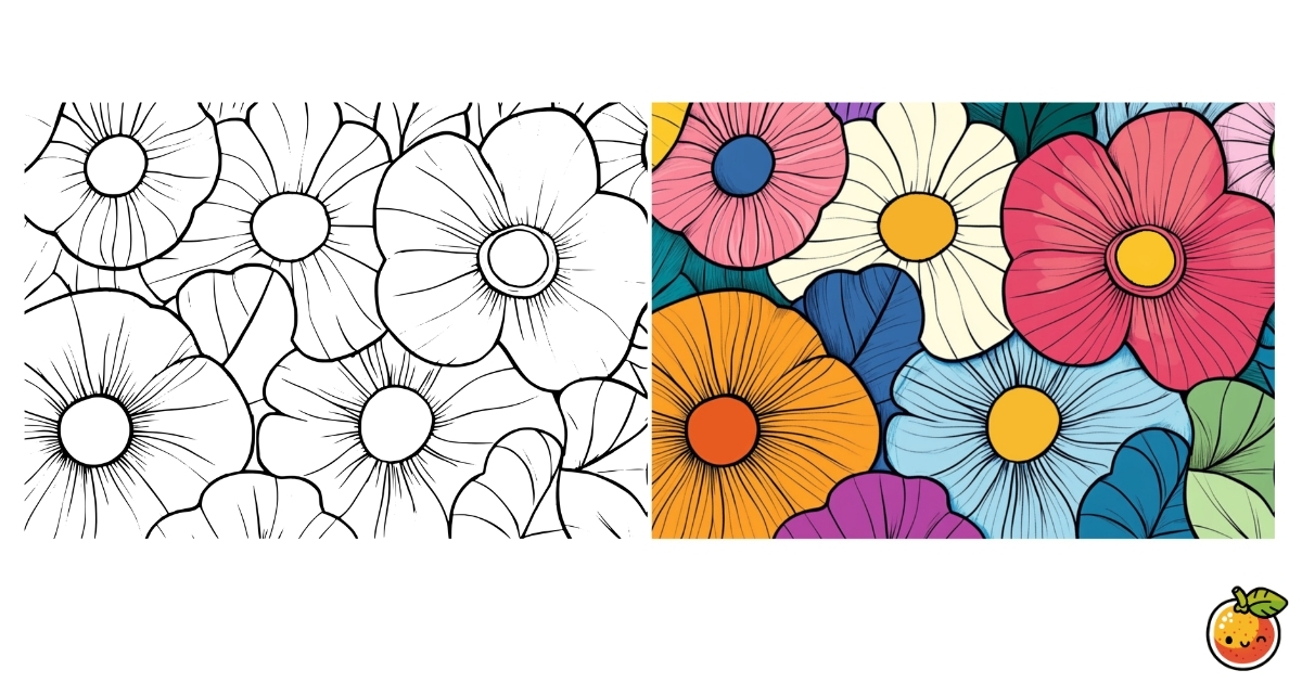 カラフルな花たちの塗り絵
