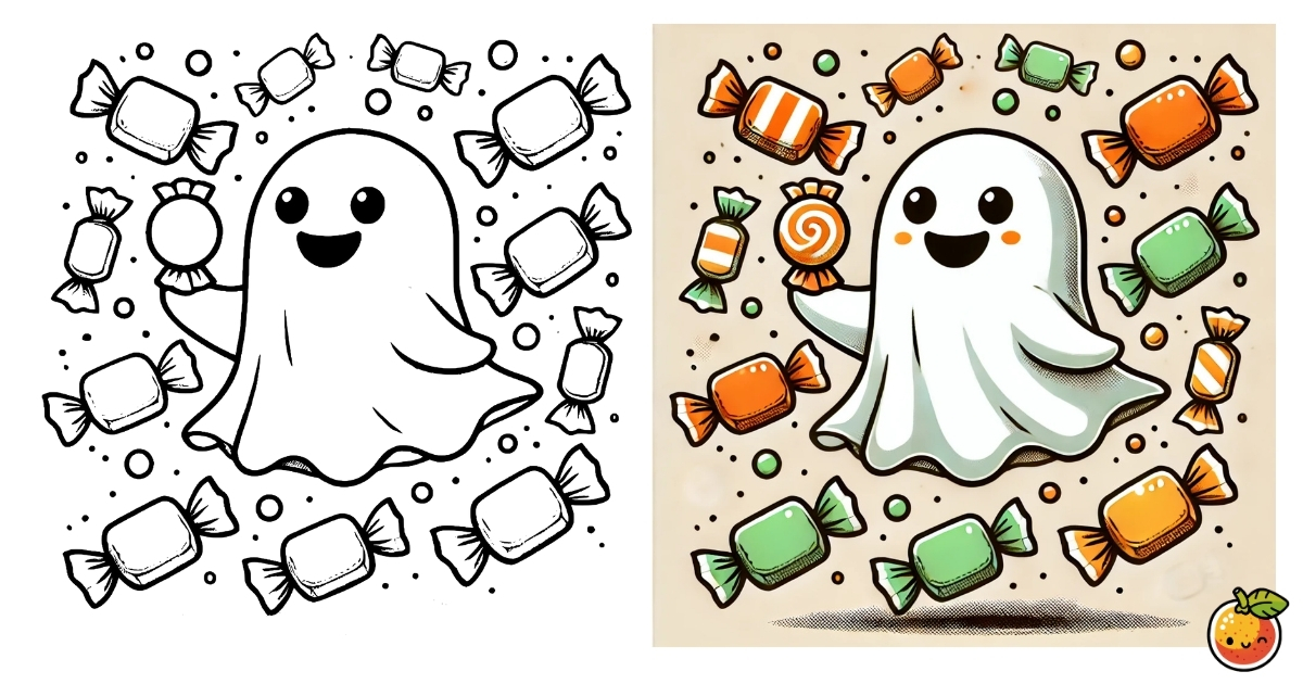 幽霊とキャンディの塗り絵