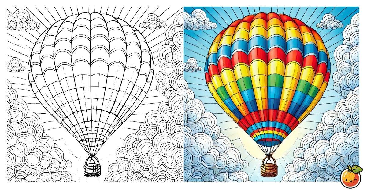 空飛ぶ気球の塗り絵