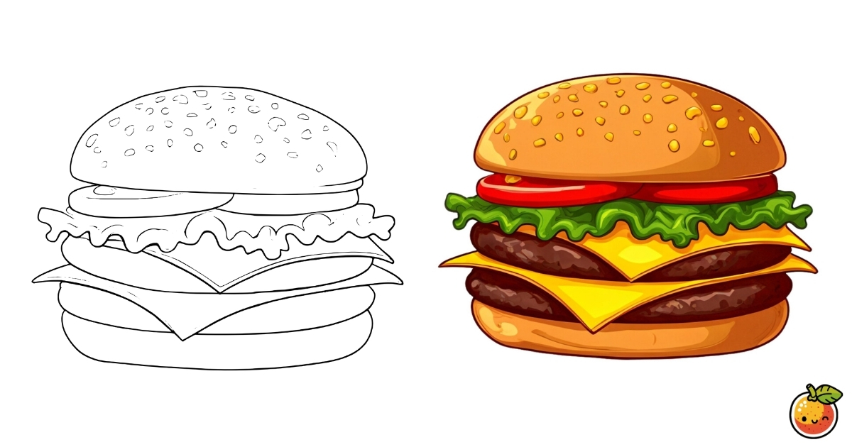 ダブルチーズバーガーの塗り絵