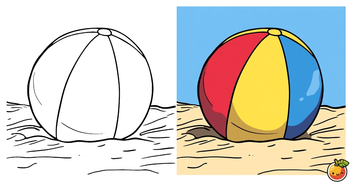 浜辺のビーチボールの塗り絵