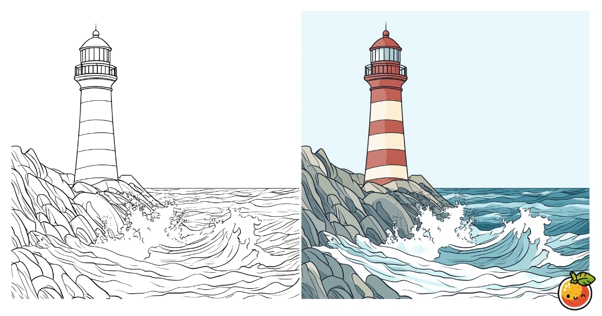 海辺の灯台の塗り絵
