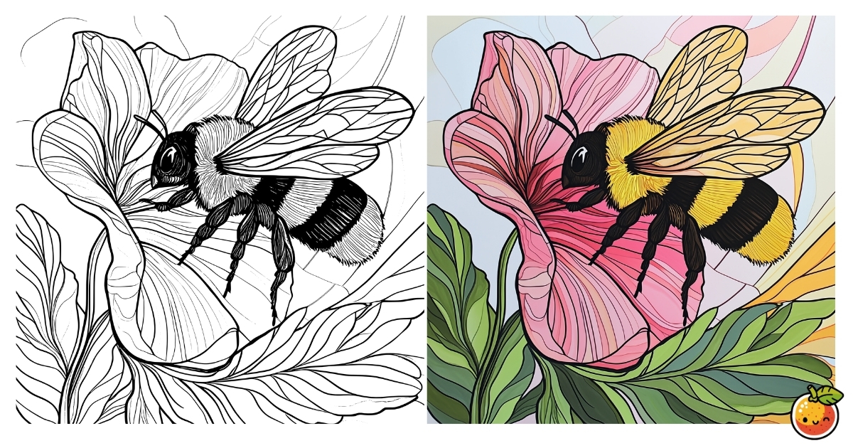 花とミツバチの塗り絵