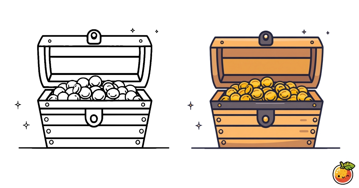 金貨が入った宝箱の塗り絵
