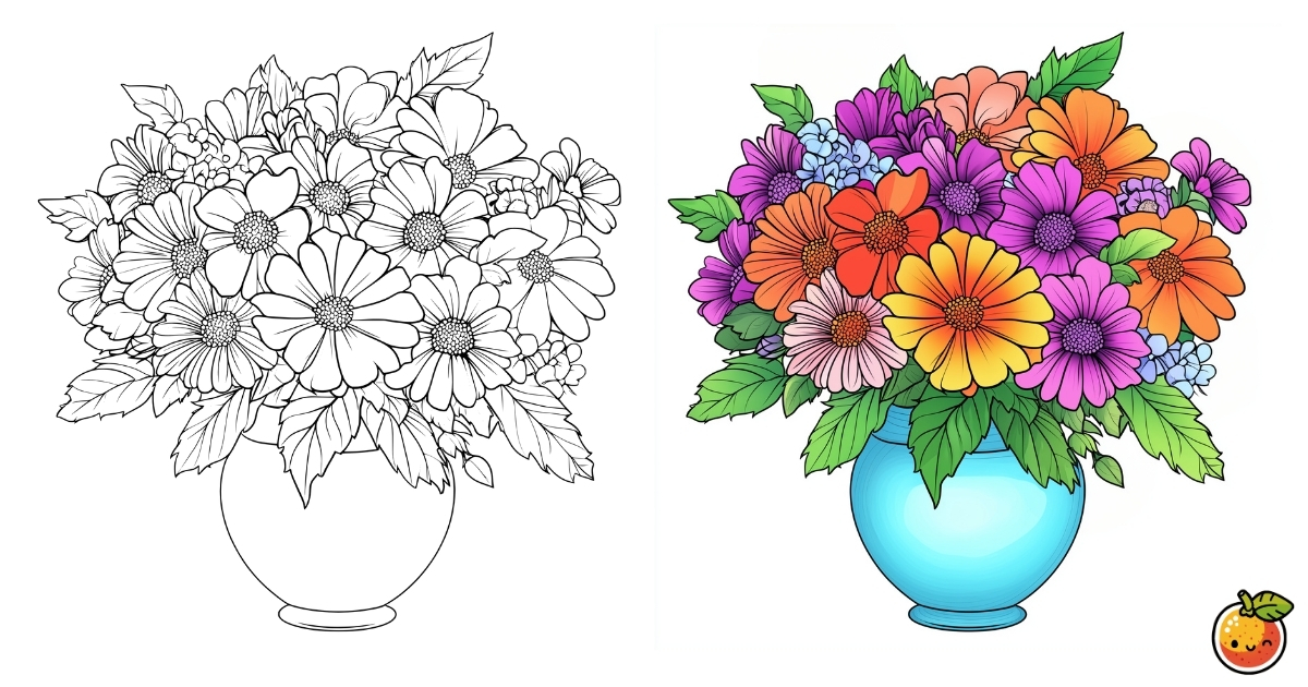 花瓶の花の塗り絵