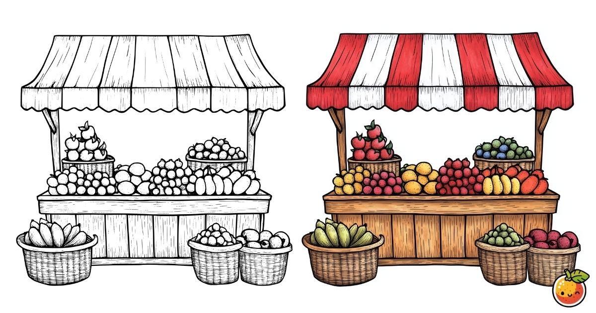 果物の屋台の塗り絵