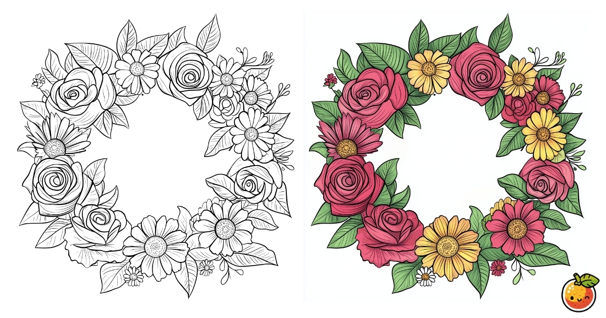 花のリースの塗り絵