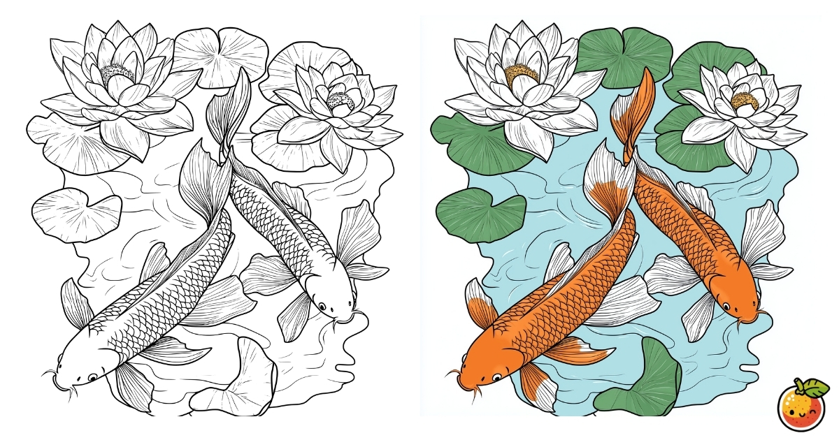 池の鯉の塗り絵