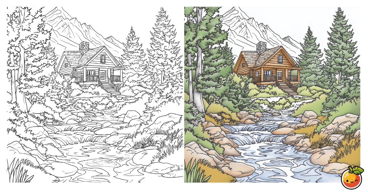 山小屋の塗り絵