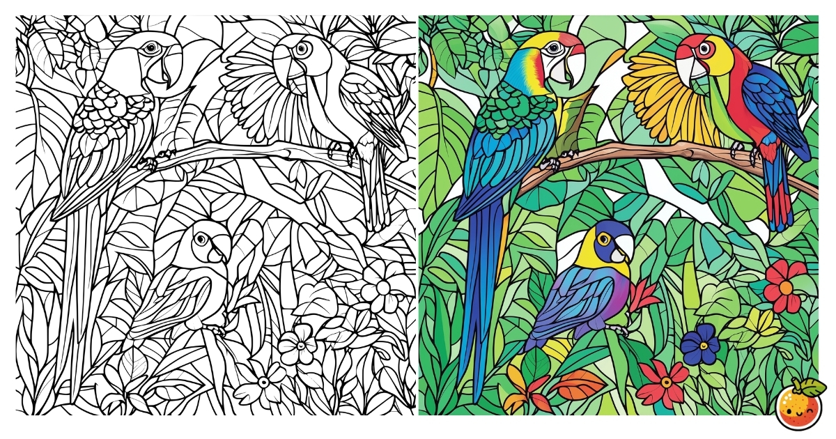 オウムの楽園の塗り絵