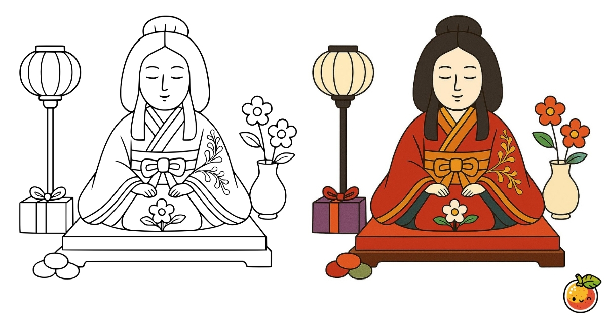 日本人形の優しい微笑みの塗り絵