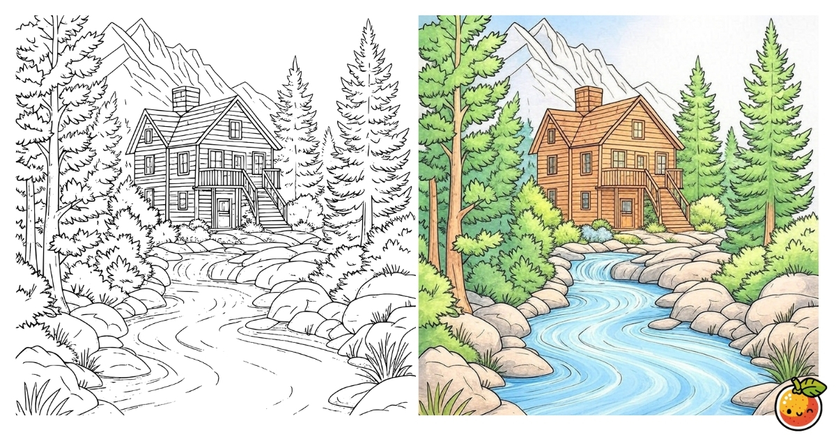 山小屋の塗り絵