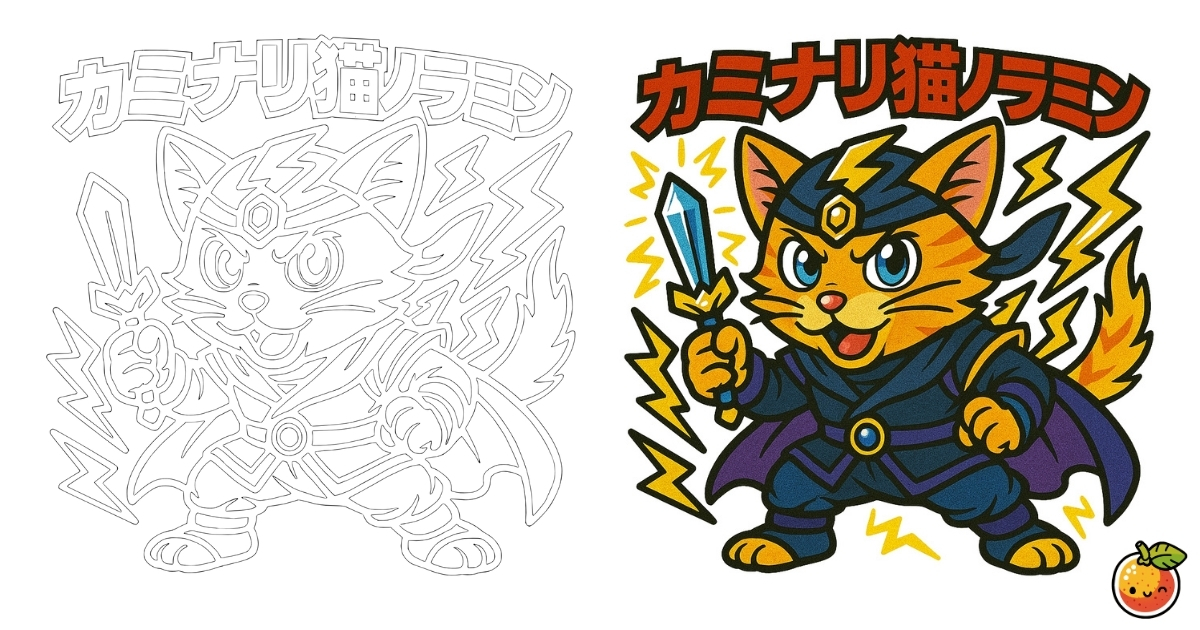 カミナリ猫ノラミンの塗り絵