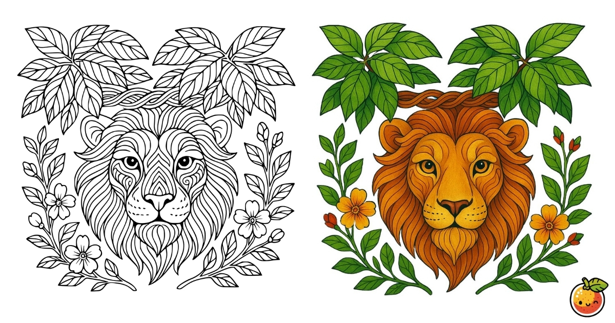 獅子と花の塗り絵