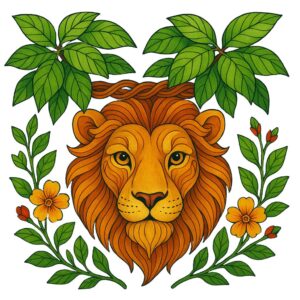 獅子と花