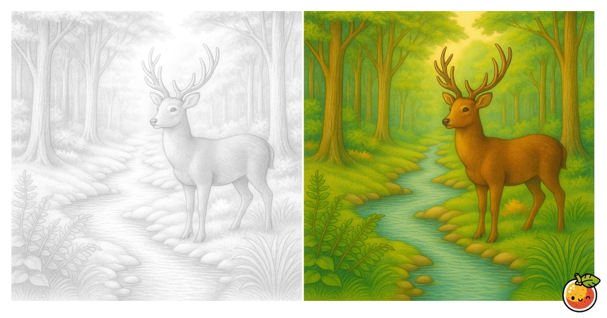 森の鹿の塗り絵