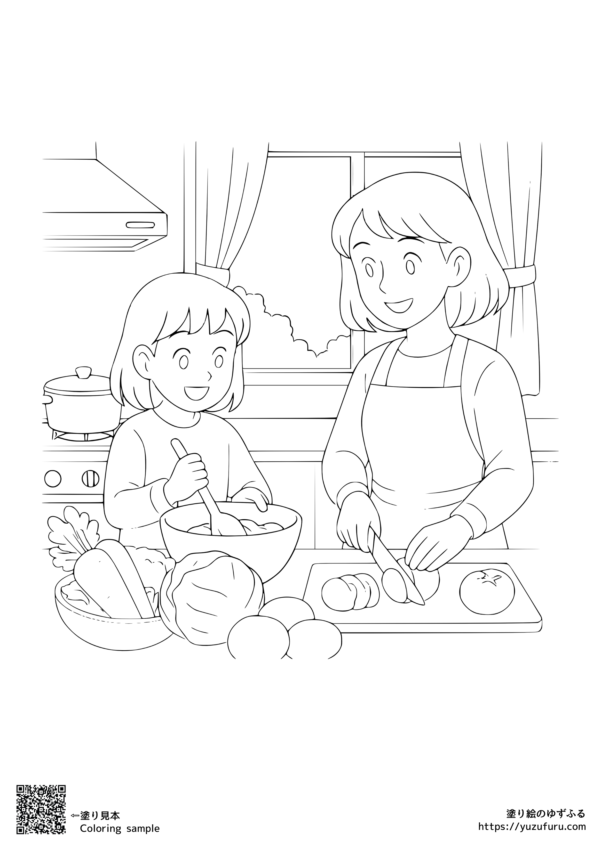 料理をする親娘