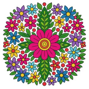 カラフルな花の曼荼羅