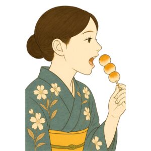 団子を食べる女性