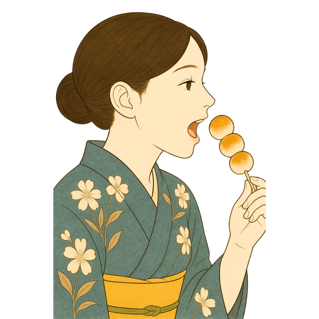 団子を食べる女性