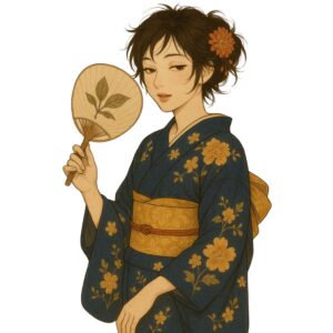 うちわで仰ぐ女性