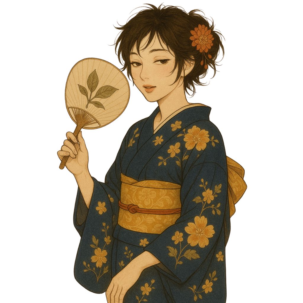 うちわで仰ぐ女性