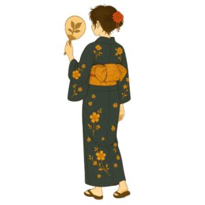 うちわで仰ぐ女性の後ろ姿