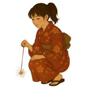 花火を楽しむ女性