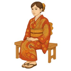 鳳凰柄の着物の女性