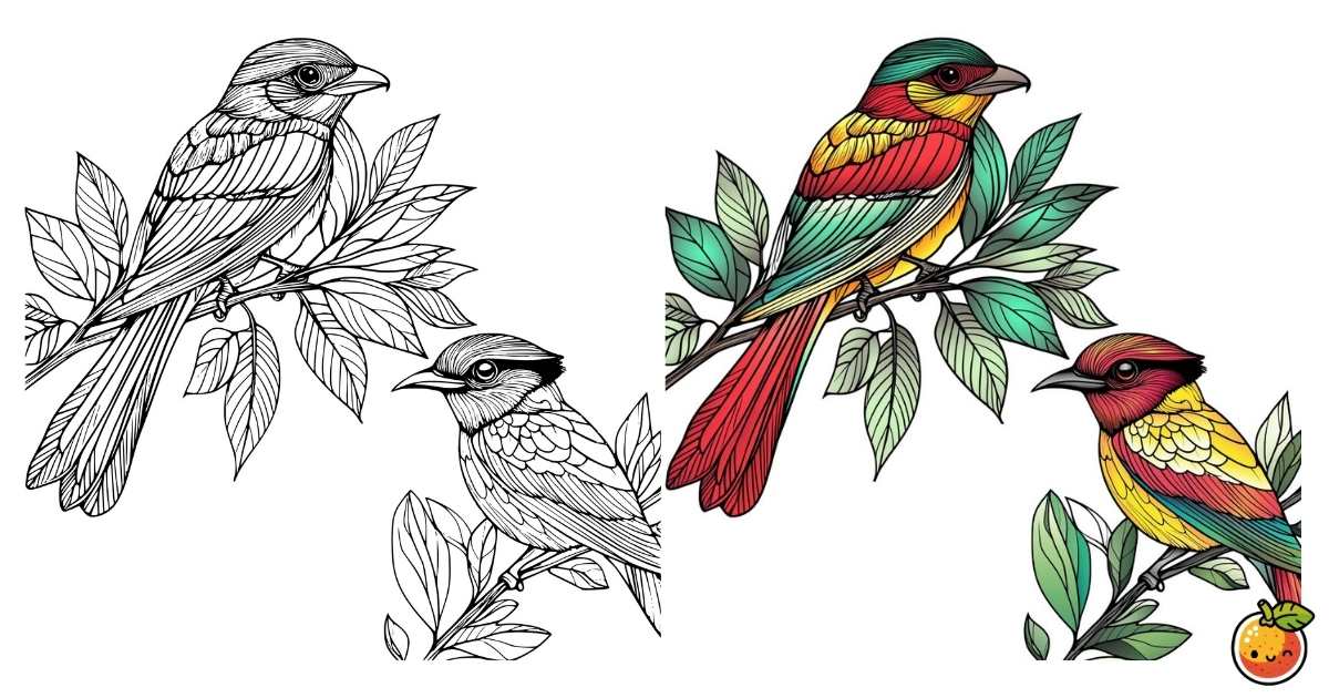 彩羽の語らいの塗り絵／Elegant bird-themed line art for coloring