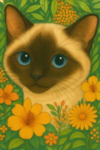 お花好きなシャム猫