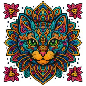 花曼荼羅に宿る彩猫