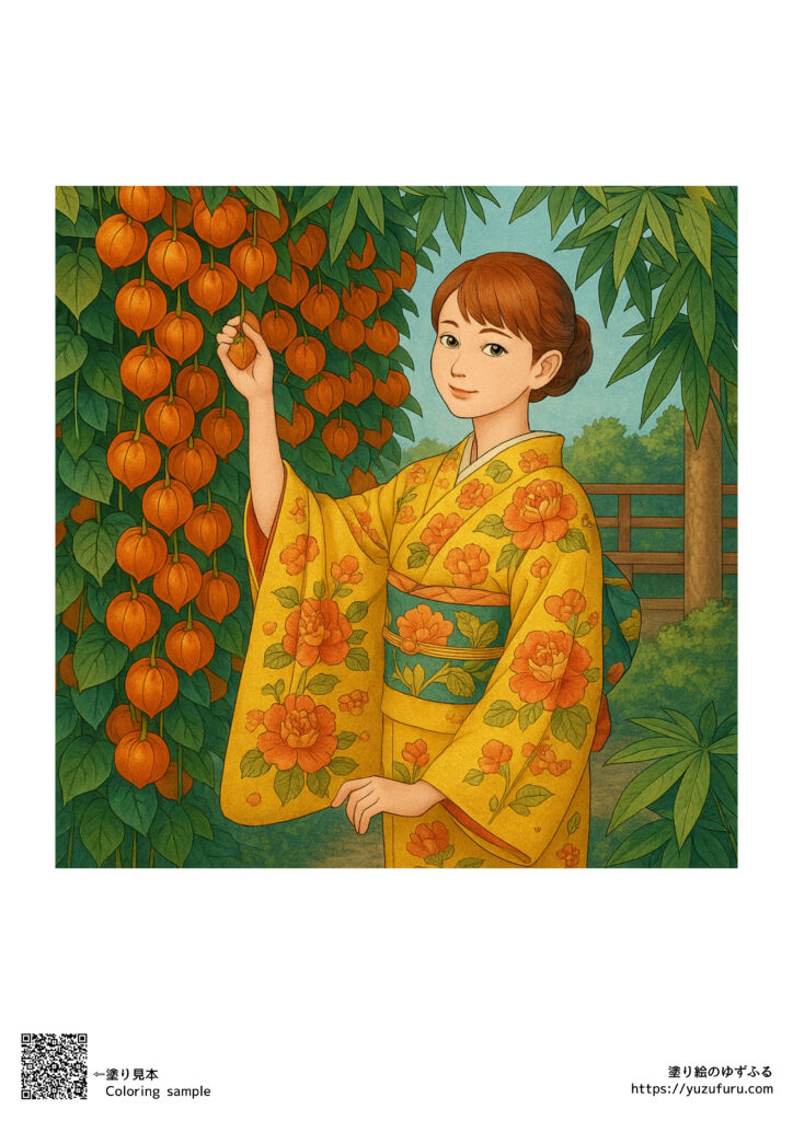 ほおずきと夏着物の午後