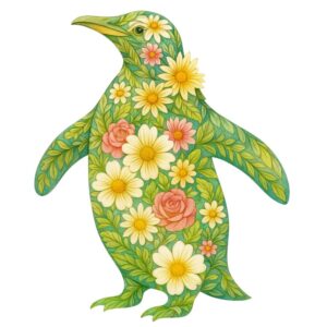 花に包まれたペンギン