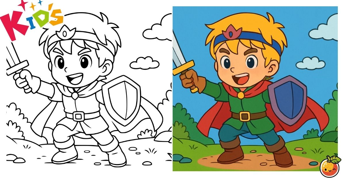ちび勇者レオンの塗り絵（子供の塗り絵）／Little hero Leon – kids coloring page