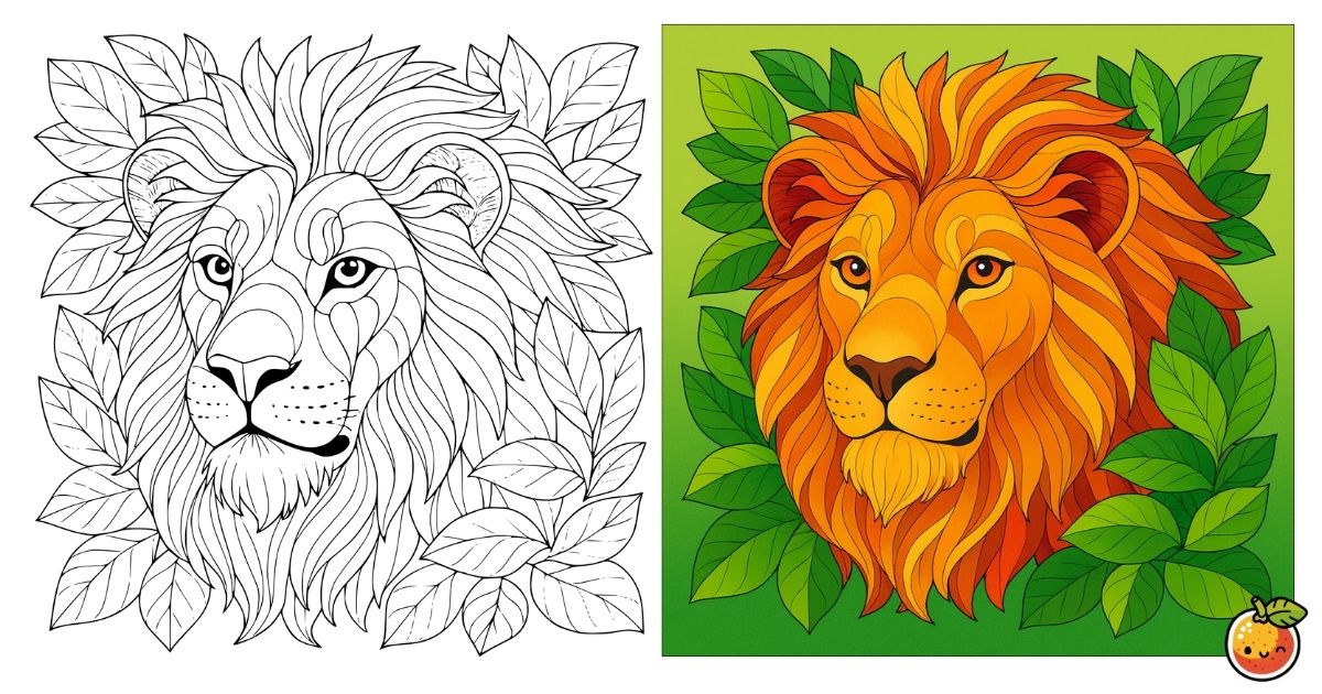獅子のまなざしの塗り絵（動物の塗り絵）／Gaze of the lion – animal coloring page