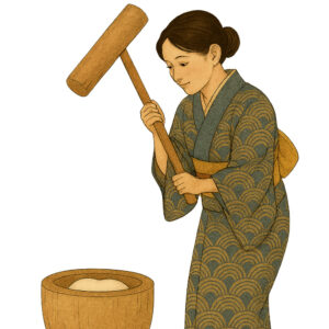 着物で餅つき