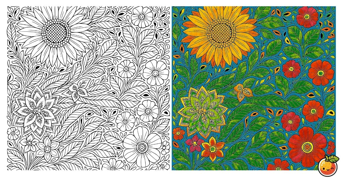 咲き乱れる色の詩の塗り絵（植物の塗り絵）／Poem of colors in full bloom – plant coloring page